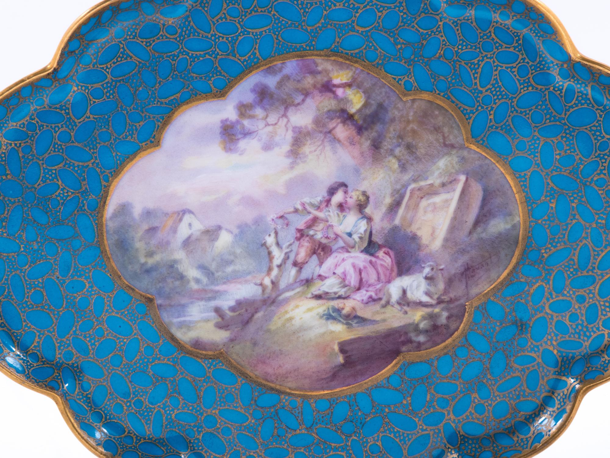 Two Sèvres Style Painted and Parcel Gilt Celeste Blue-Ground Porcelain Articles