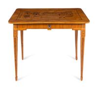 A German Fruitwood Crossbanded and Marquetry Side Table
