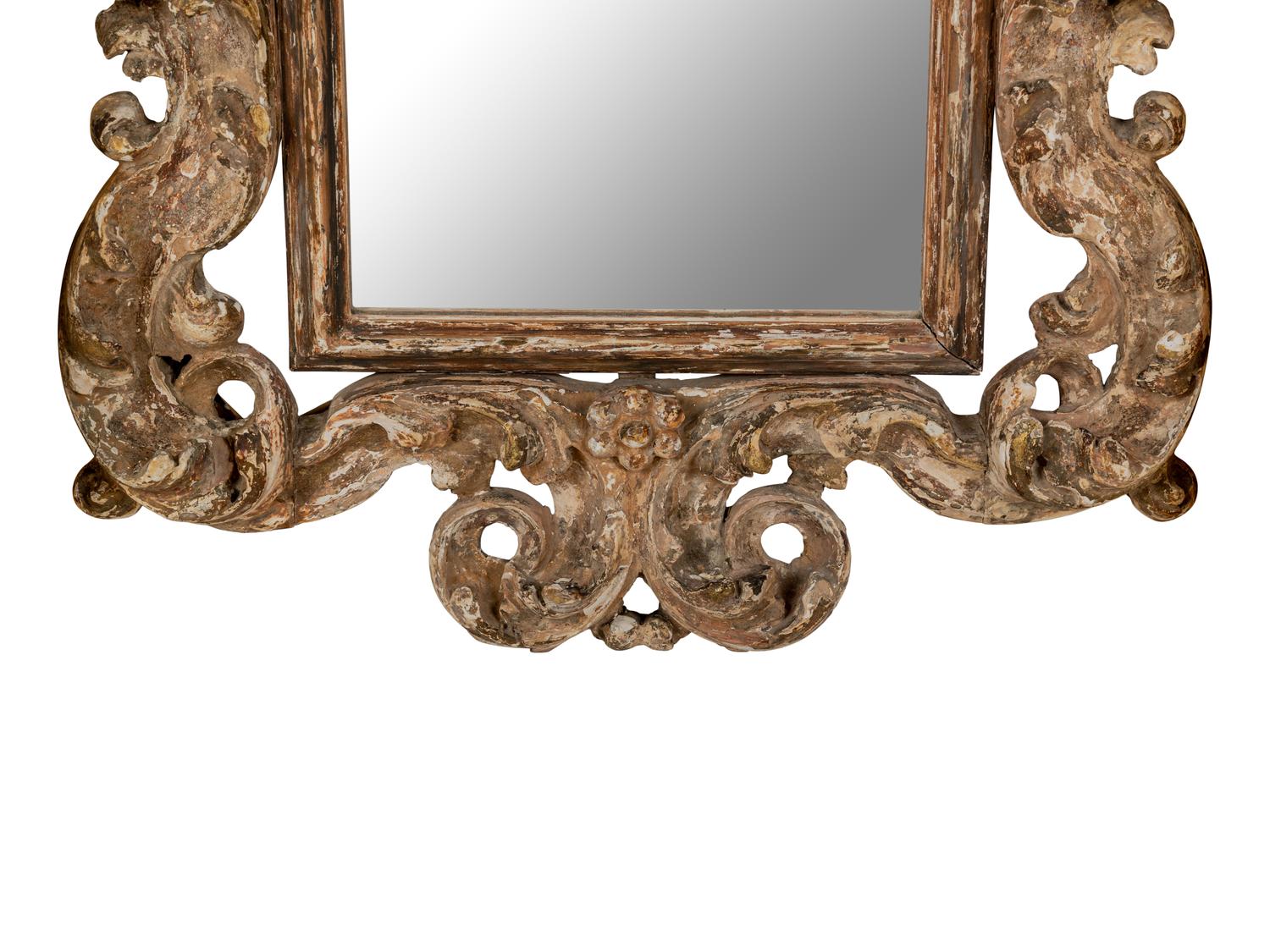An Italian Baroque Style Painted and Parcel Gilt Mirror