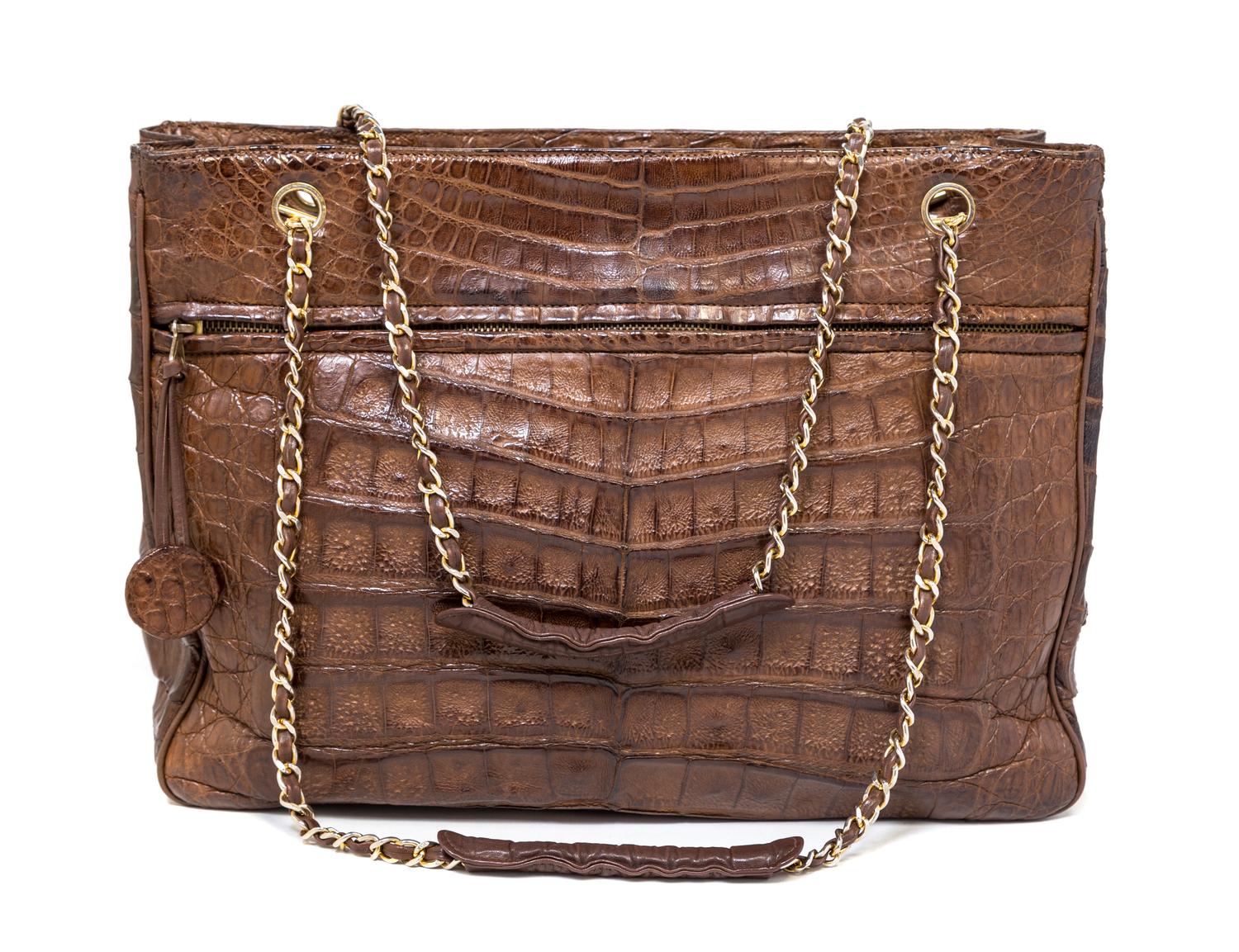 A Chanel Brown Alligator Tote Handbag, 14.5" x 11" x 4".