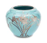 A Haeger Pottery Silver Overlay Vase Height 5 1/4 inches.