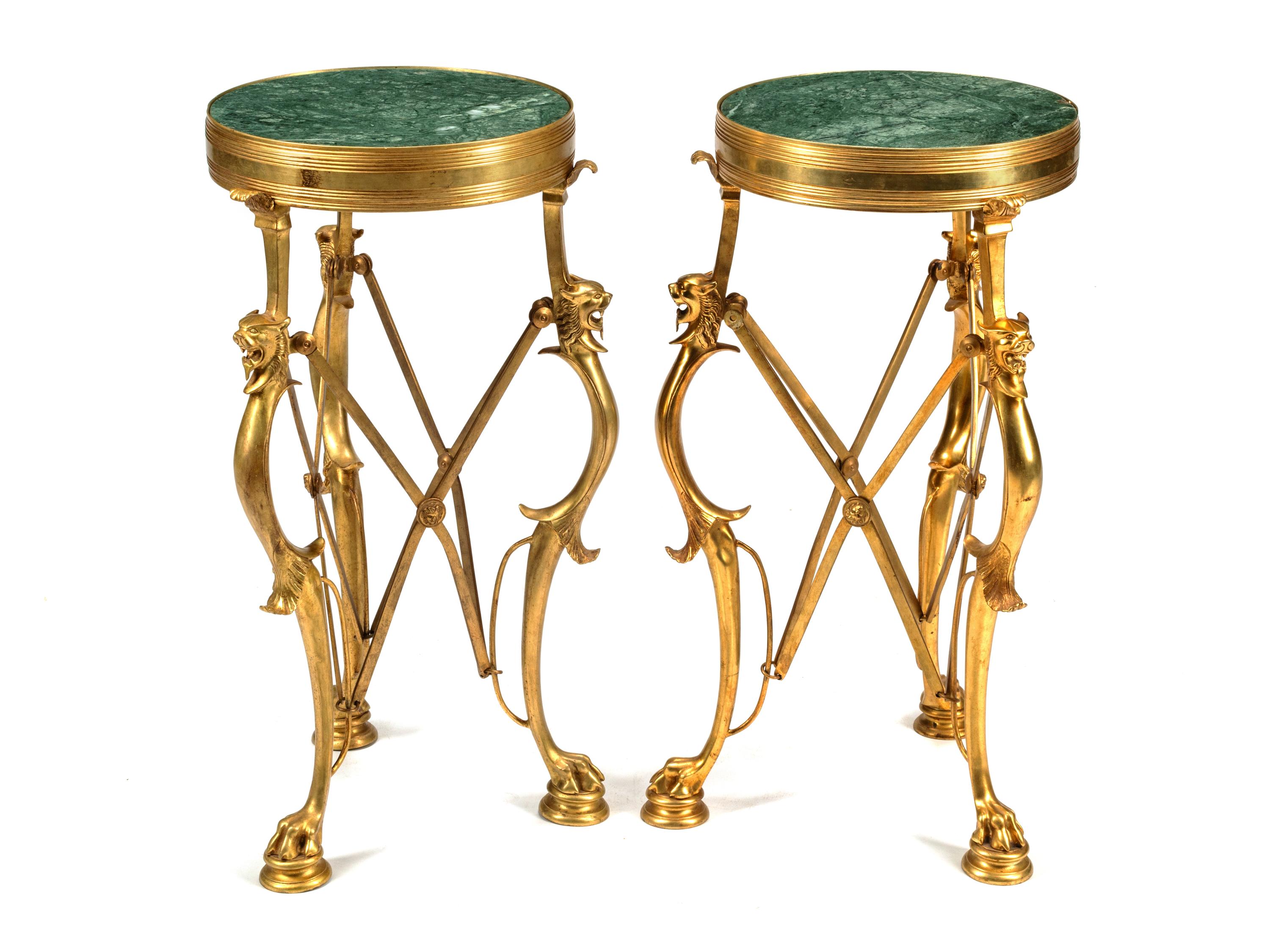 A Pair of Continental Neoclassical Gilt Bronze and Marble Stands