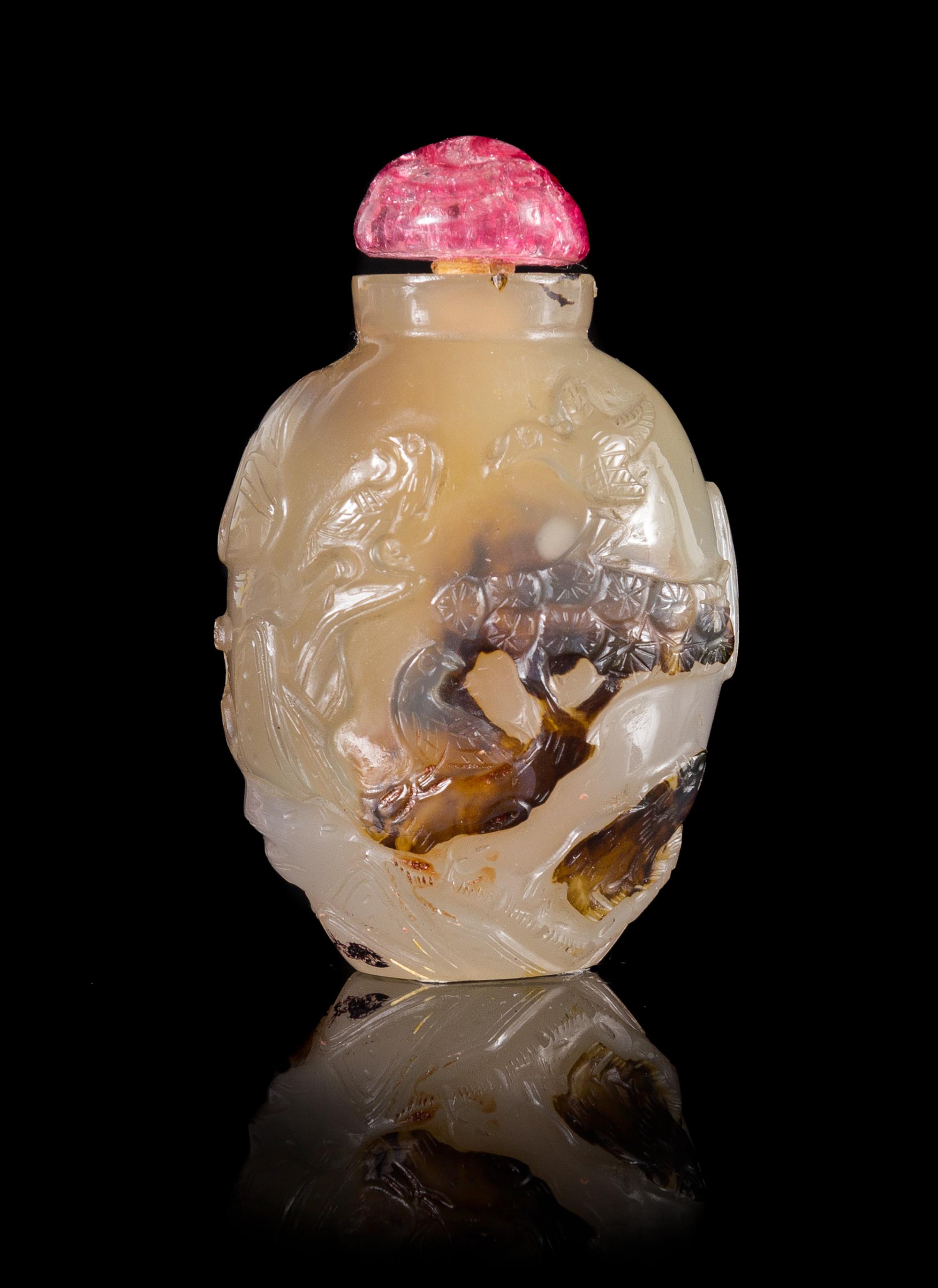 A Small Shadow Agate Snuff Bottle Height 2 1/4 inches.