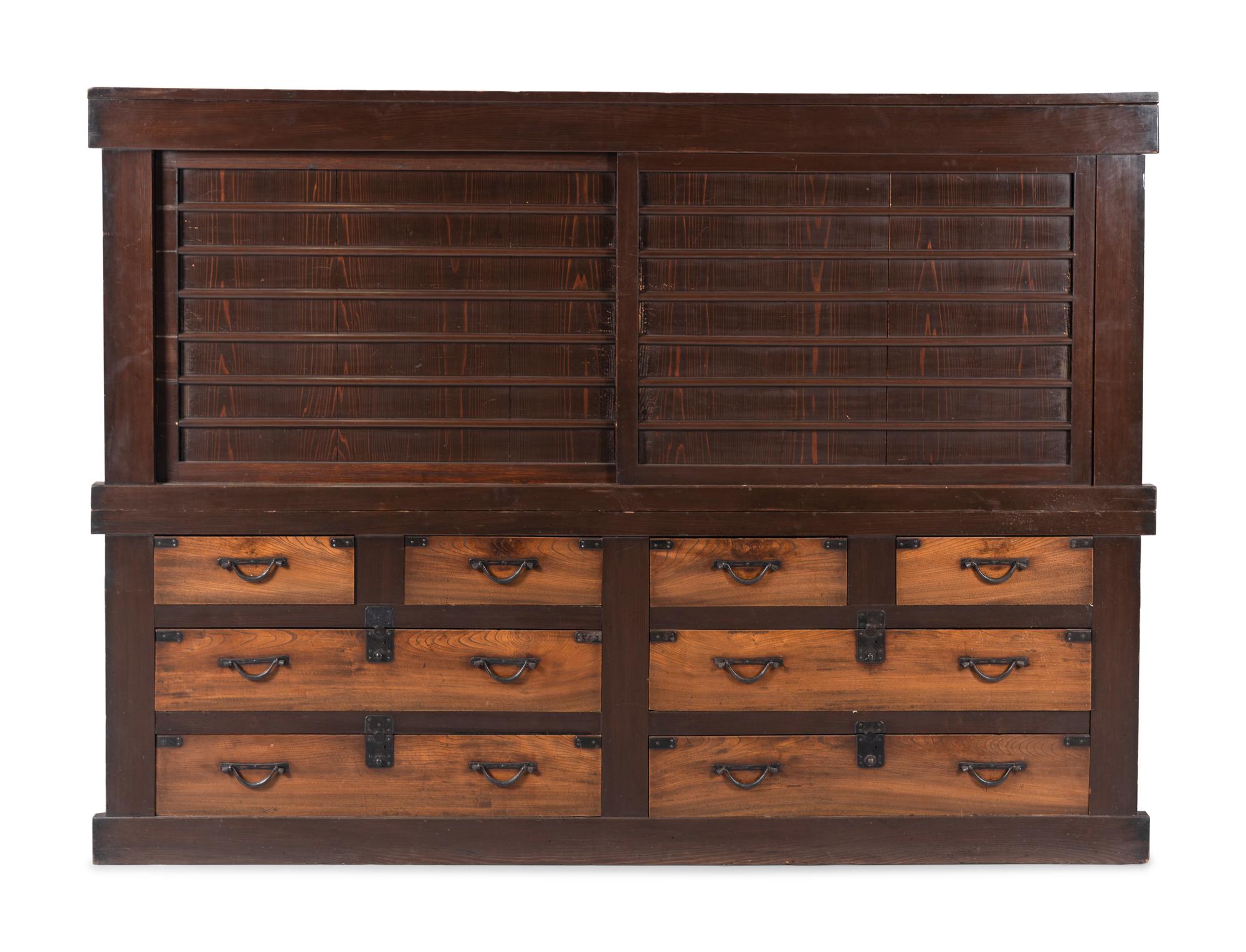 A Japanese Hinoki and Keyaki Wood Tansu Cabinet