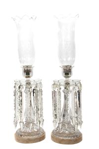 A Pair of Molded and Cut Crystal Single Light Candelabra Height 24 1/2 inches. — 19TH CENTURY