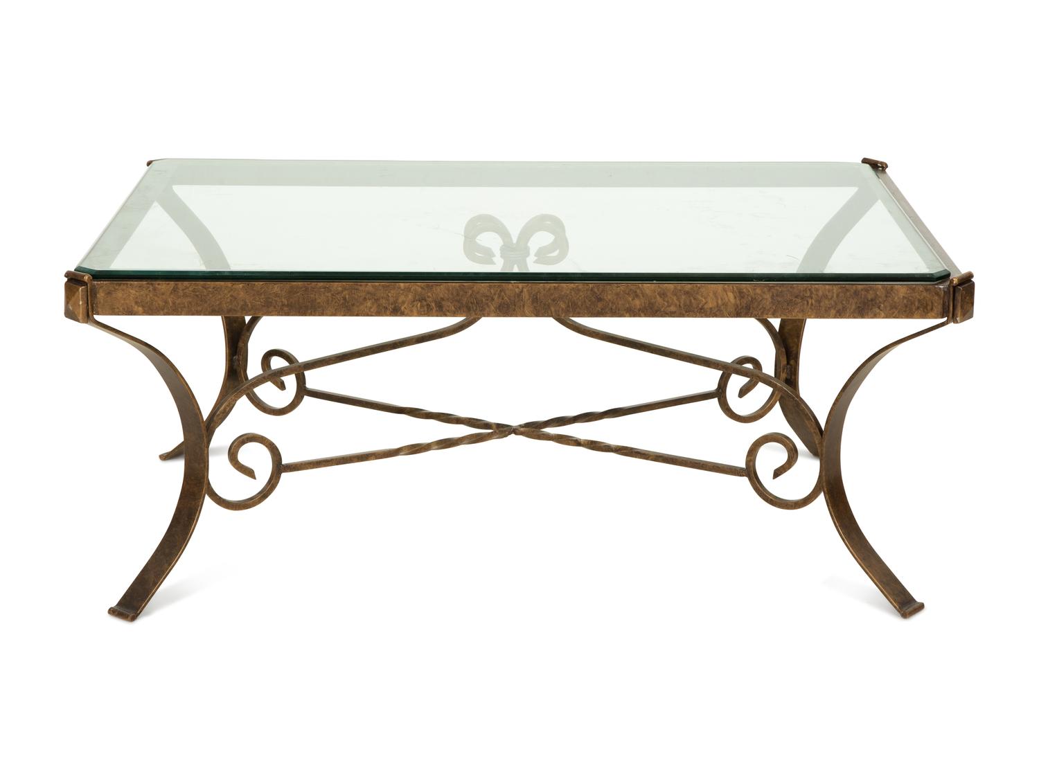 A Bronze and Glass Coffee Table