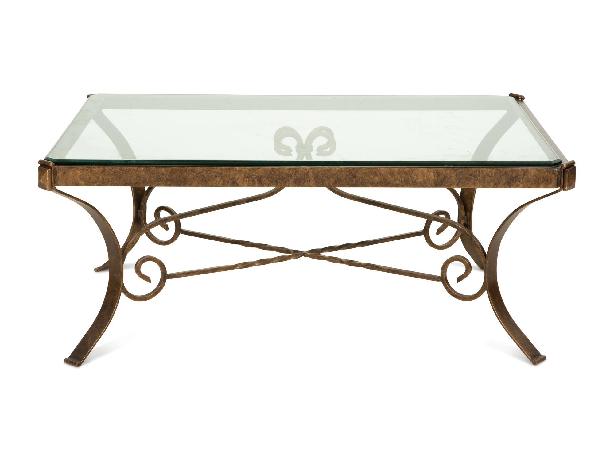 A Bronze and Glass Coffee Table