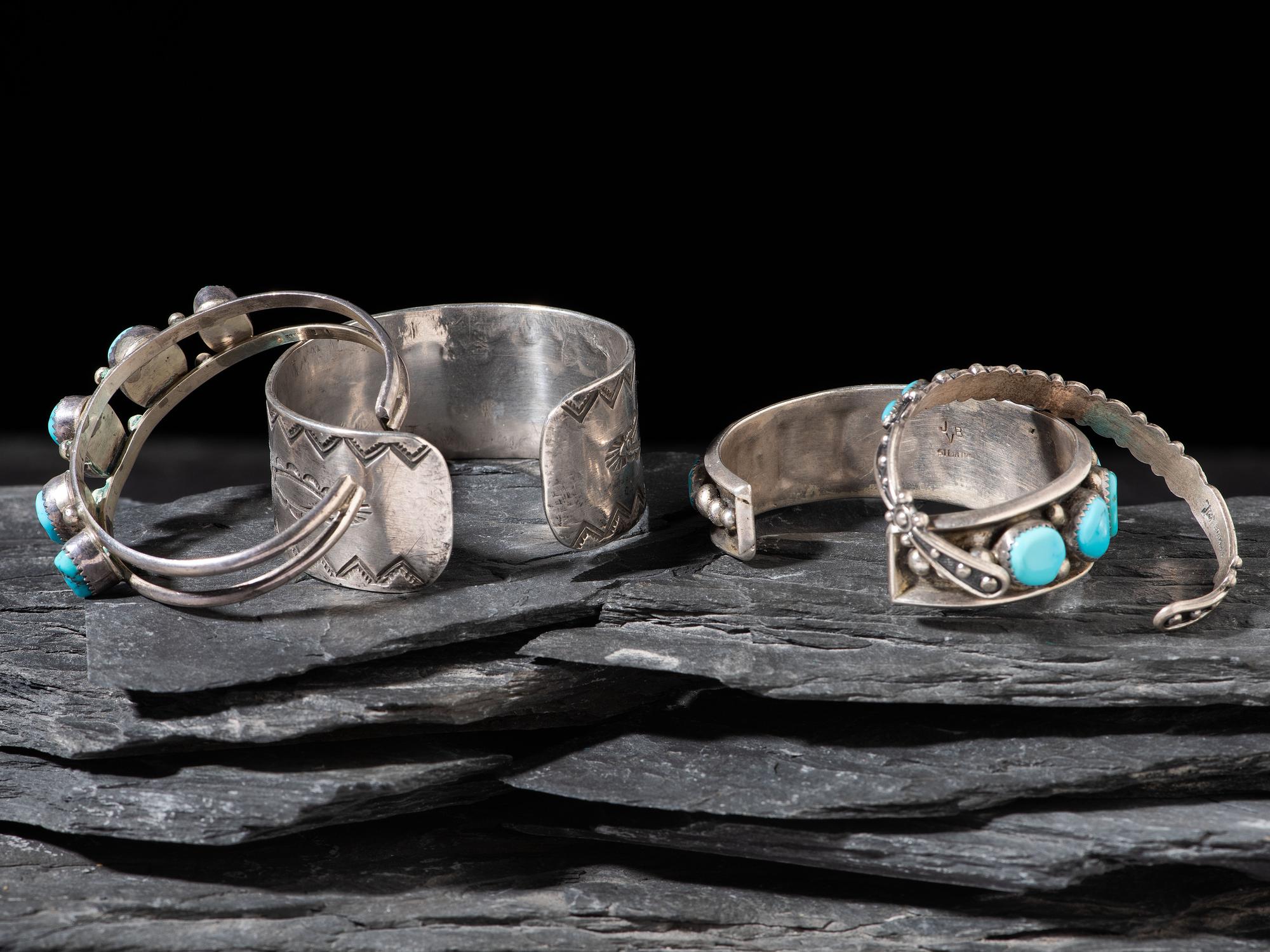 Navajo Silver and Turquoise Cuff Bracelets