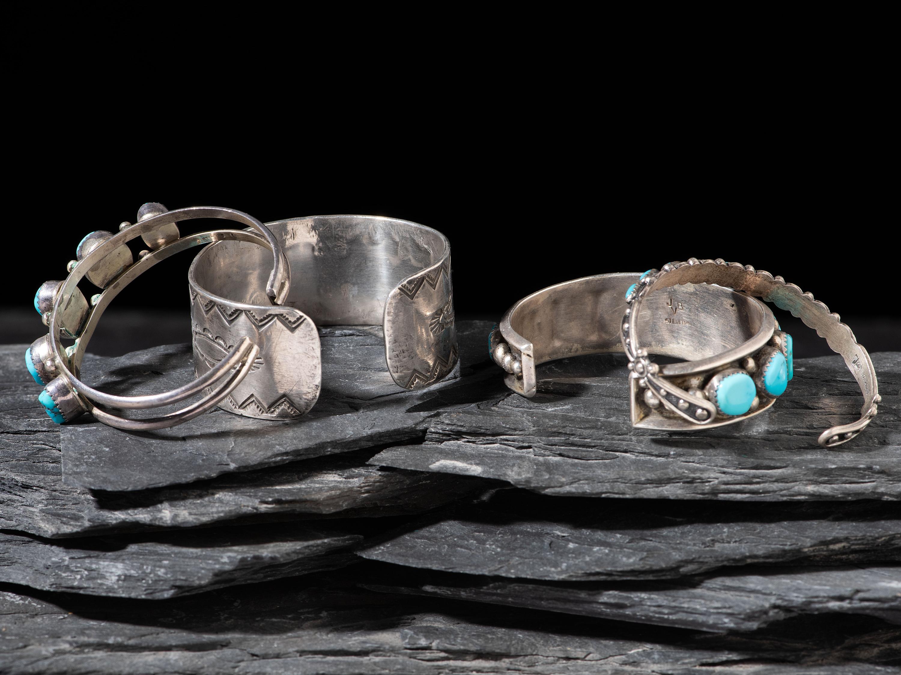 Navajo Silver and Turquoise Cuff Bracelets