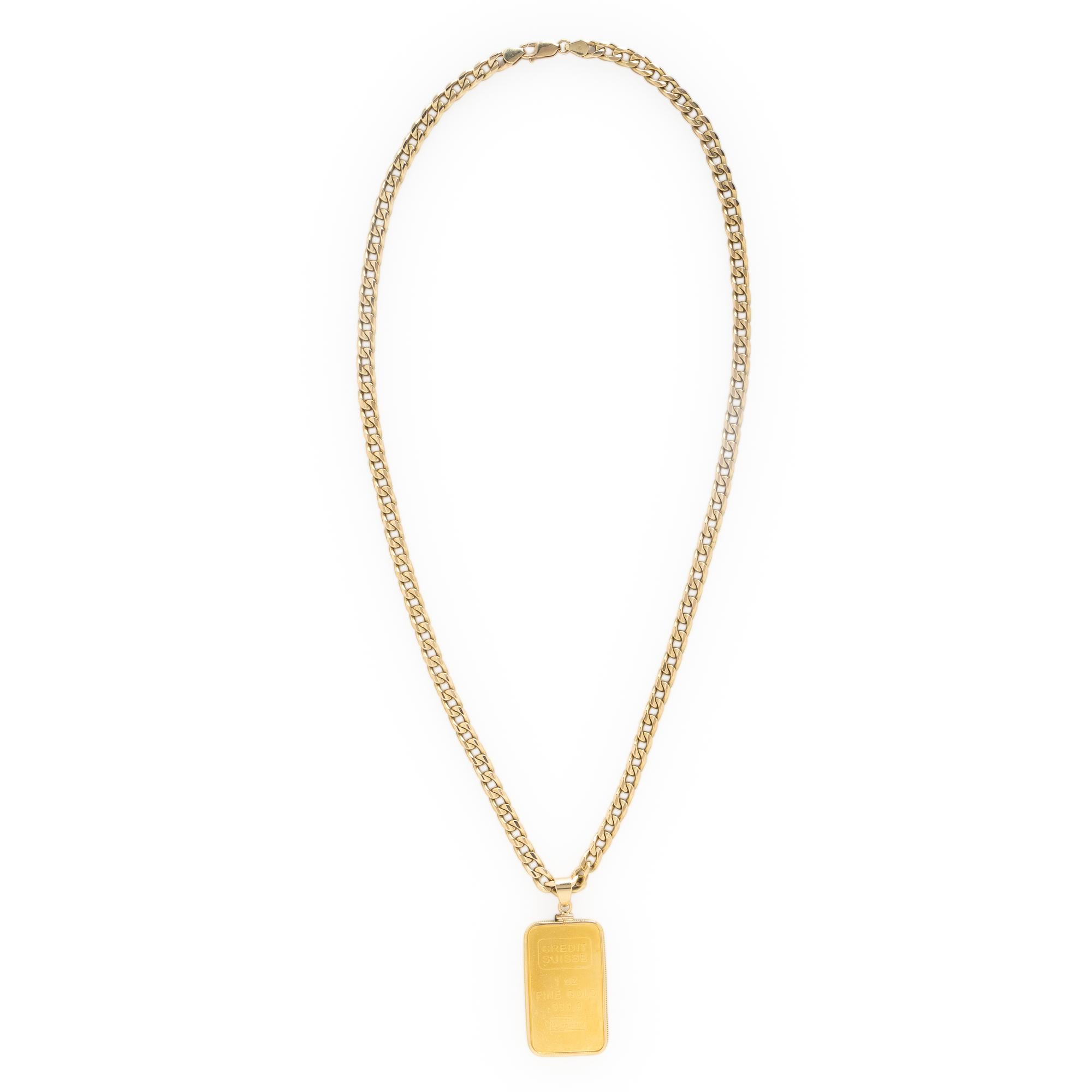 Yellow Gold Chain with High Karat Gold Bar Pendant