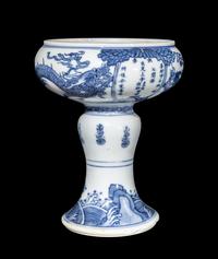 An Unusual Chinese Blue and White Porcelain Stem Cup