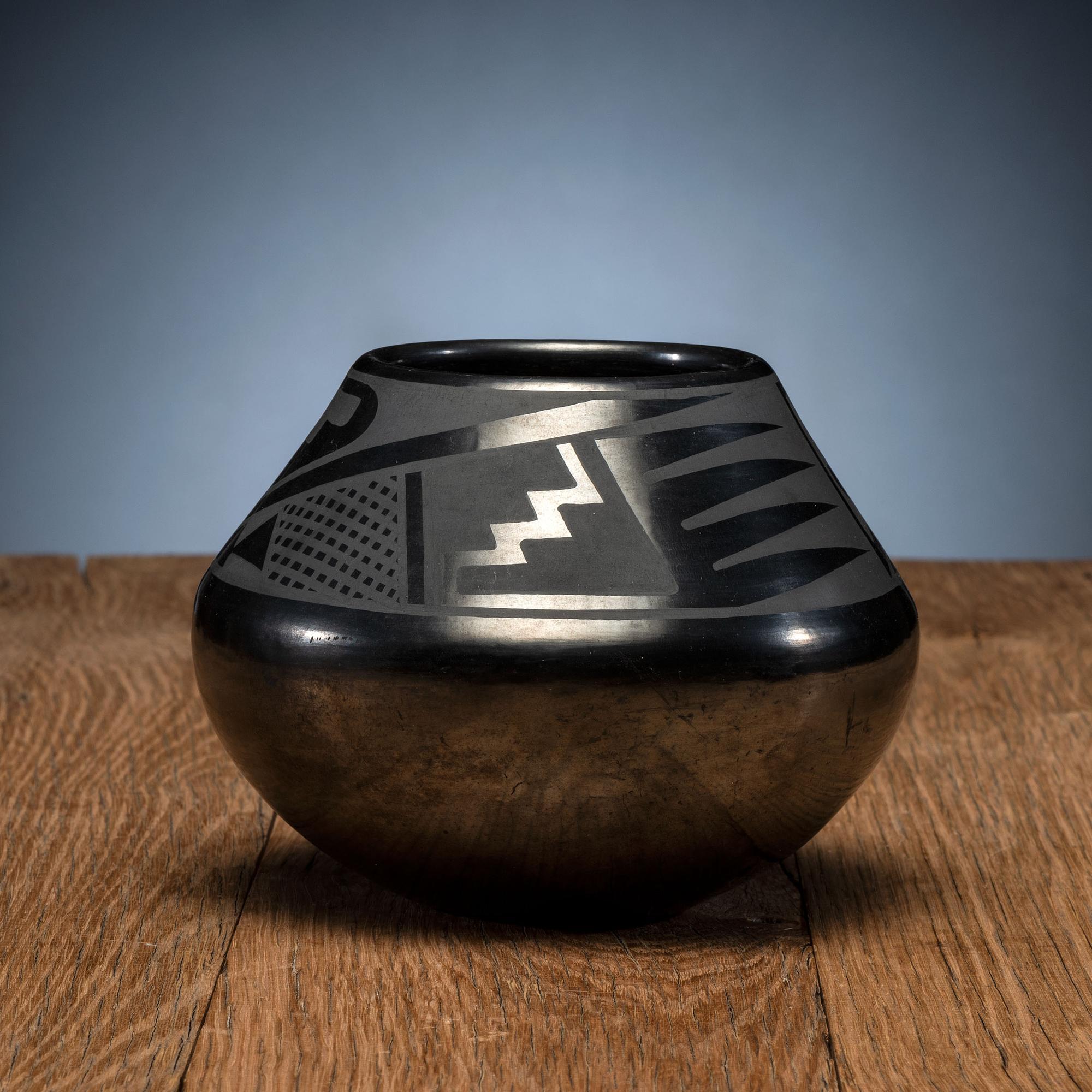 Blackware Pottery Bowl, with Gunmetal Finish