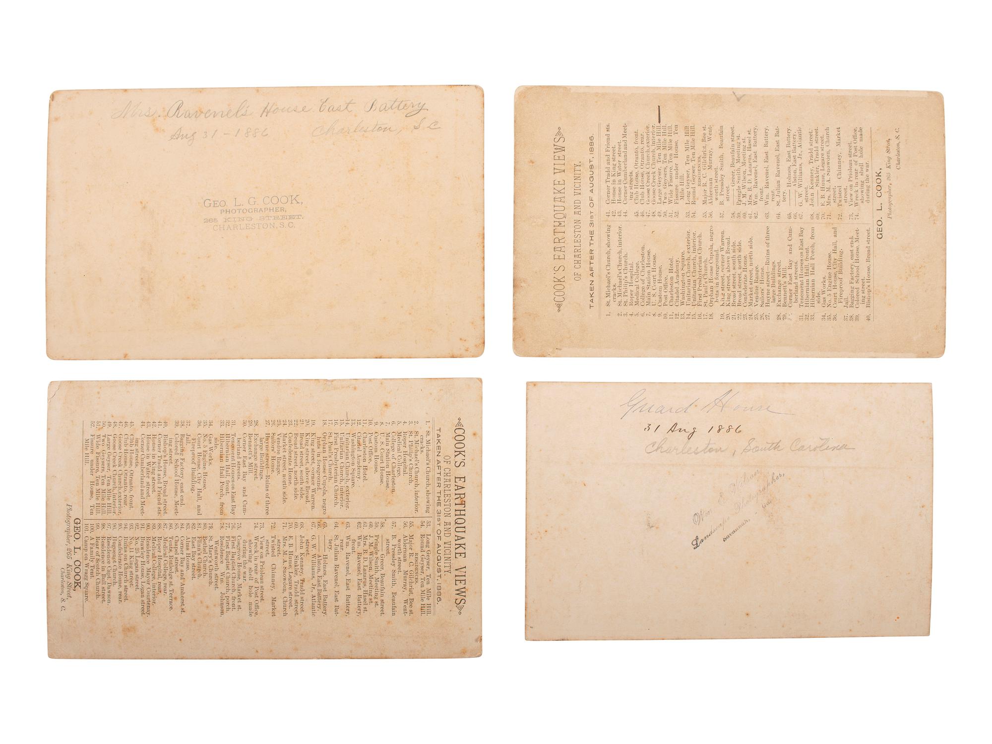 [EARLY PHOTOGRAPHY]. A group of 5 boudoir photographs of earthquake damage in Charleston, SC, by George L. COOK and William S. WILSON, 1886.