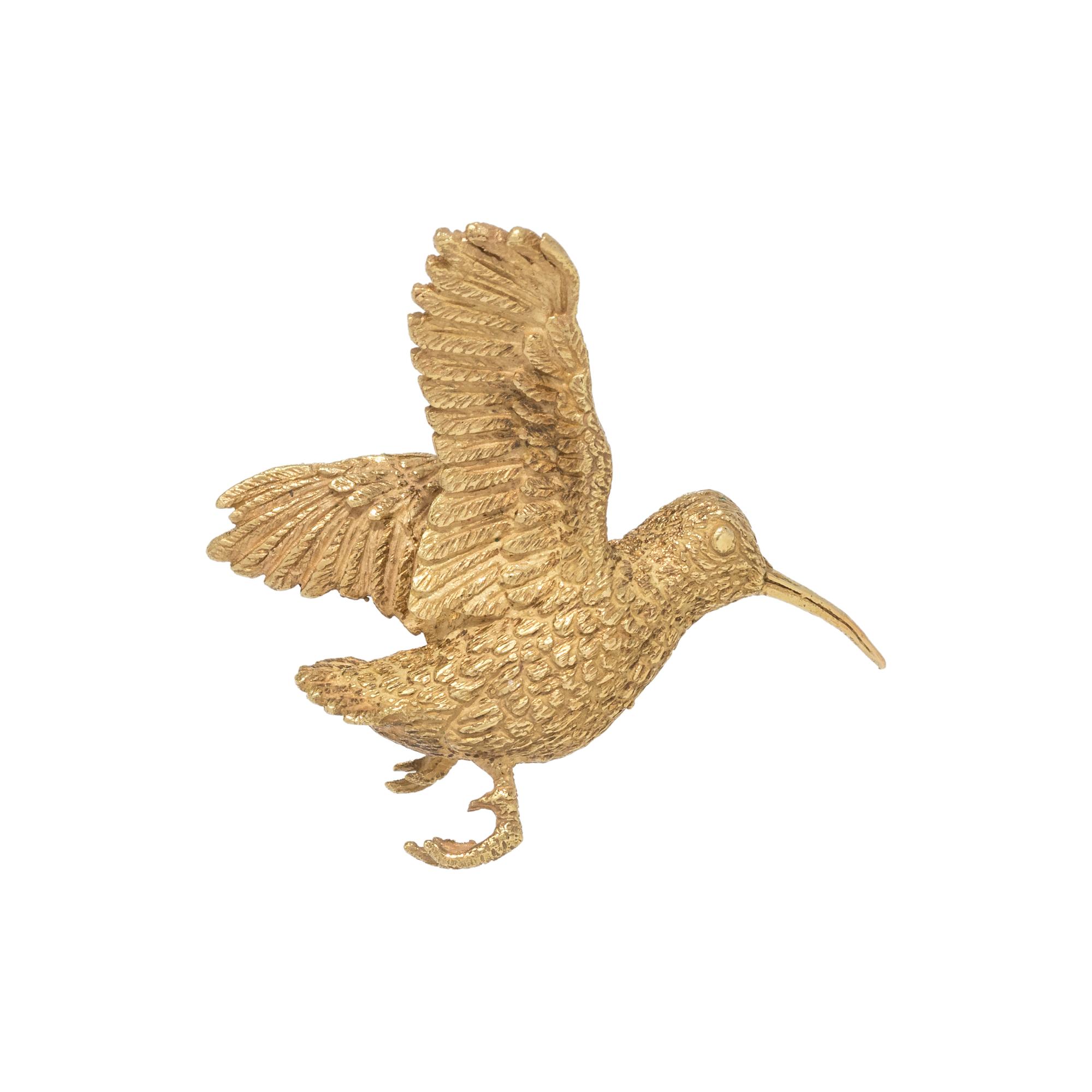 YELLOW GOLD HUMMINGBIRD BROOCH
