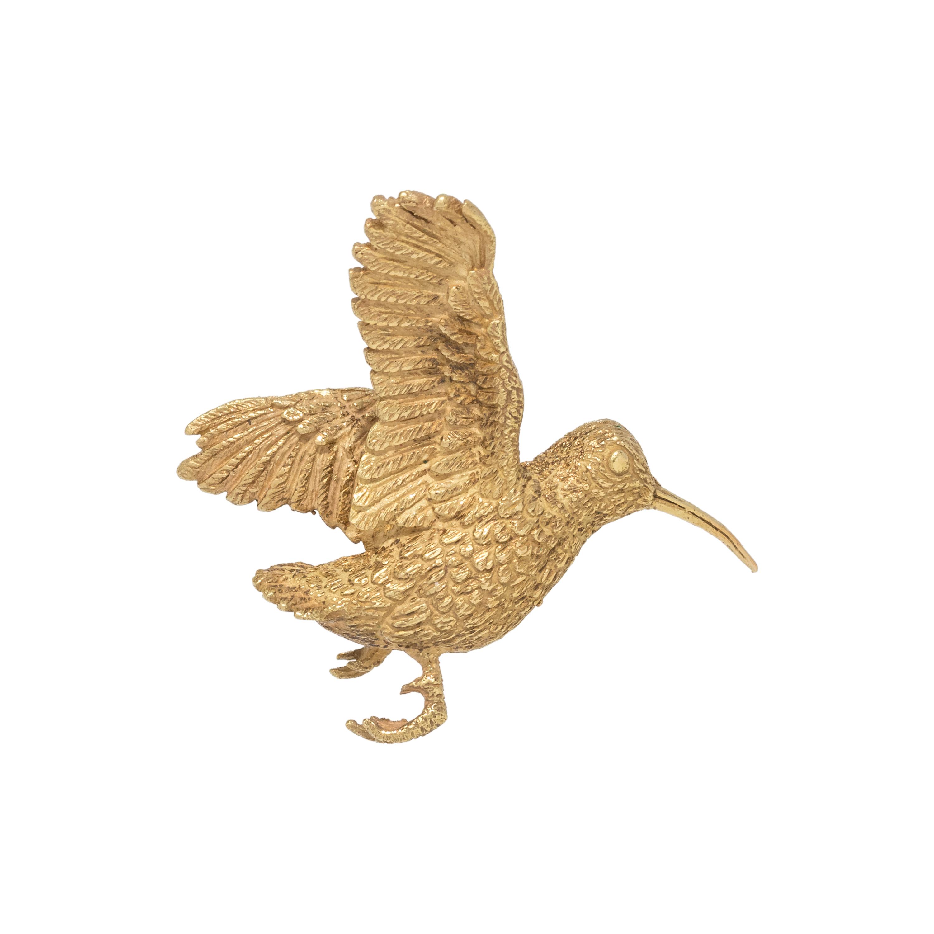 YELLOW GOLD HUMMINGBIRD BROOCH