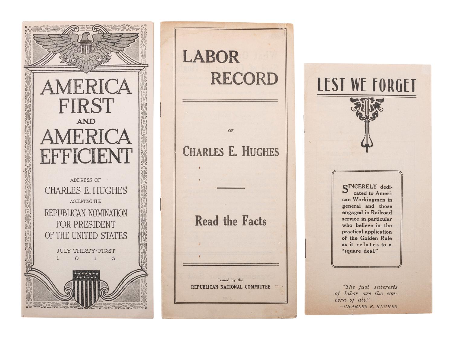 [HUGHES, Charles Evans (1862-1948)]. Ephemera from Hughes's 1916 presidential campaign.