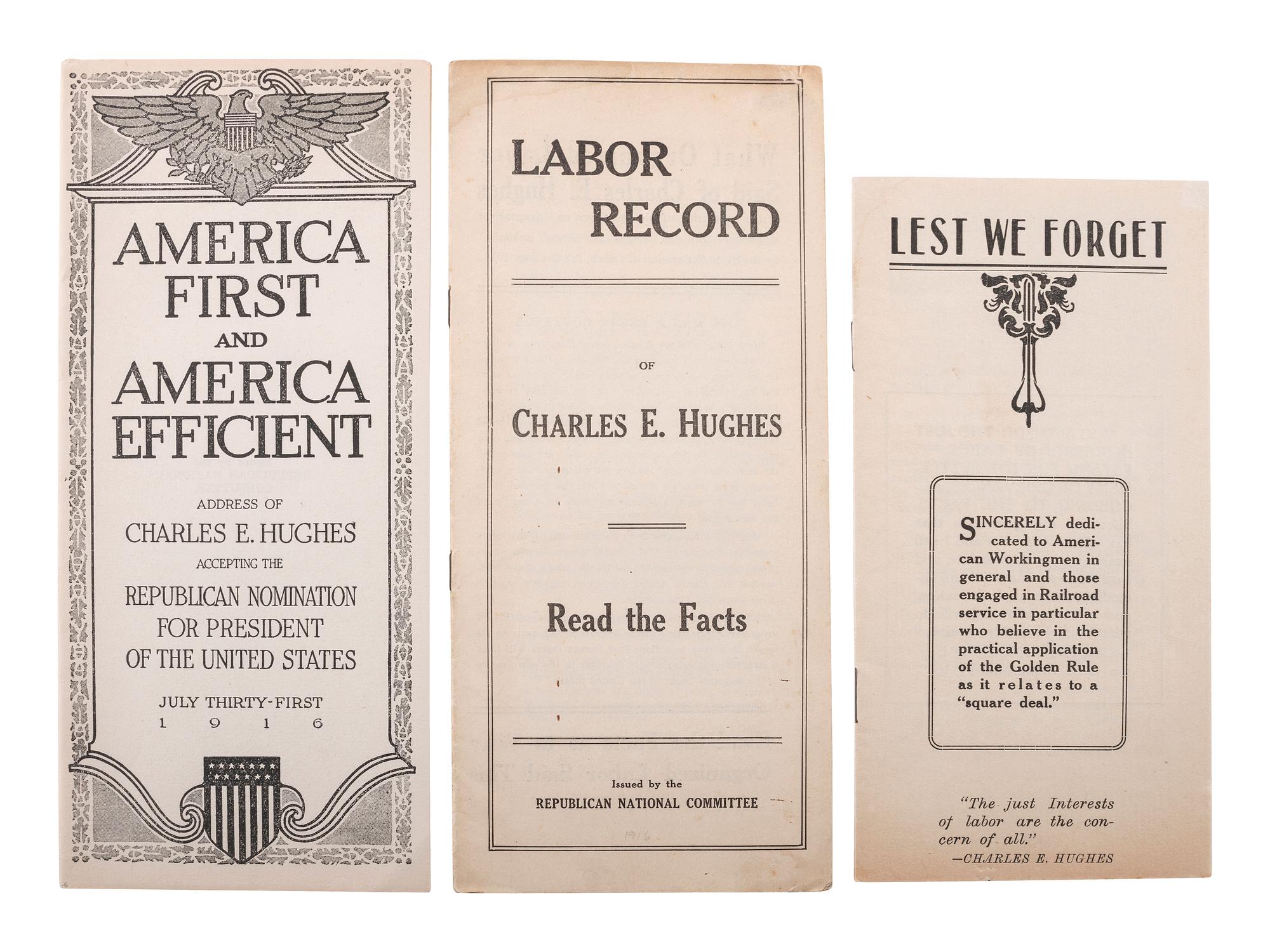 [HUGHES, Charles Evans (1862-1948)]. Ephemera from Hughes's 1916 presidential campaign.