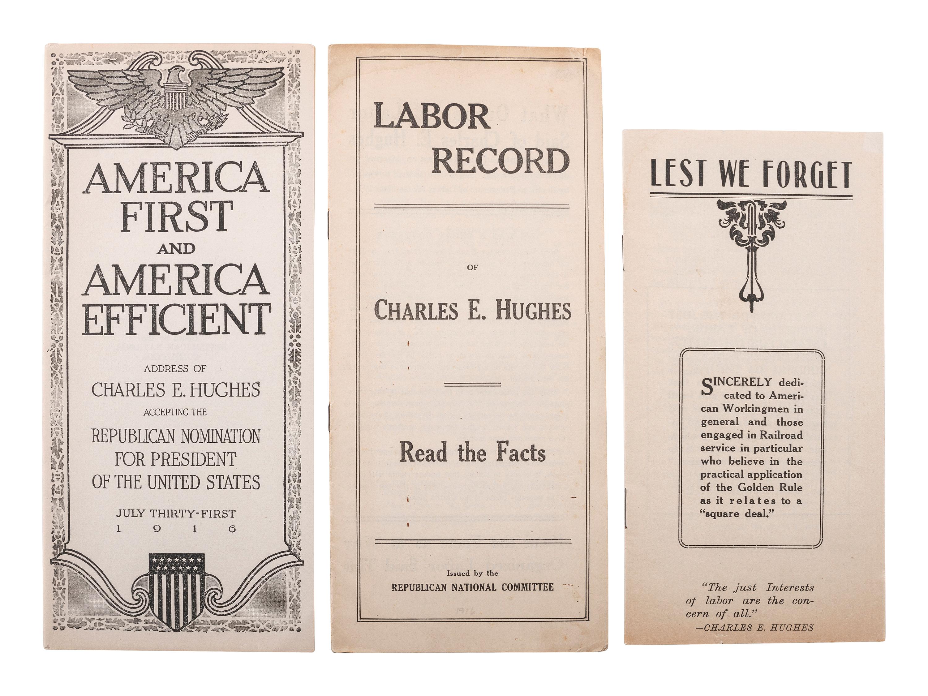 [HUGHES, Charles Evans (1862-1948)]. Ephemera from Hughes's 1916 presidential campaign.