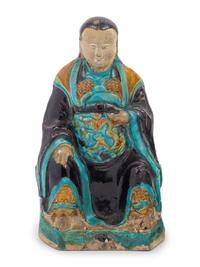 Two Turquoise, Yellow and Blue Glazed Tilework's Figures of Daoist Immortals