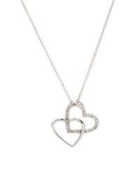 A 14 Karat White Gold and Diamond Double Heart Pendant, 1.90 dwts.