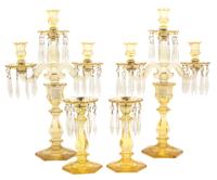 A Pair of Yellow Crystal and Beaded Four-Light Candelabra Height 20 1/4 inches. — 20TH CENTURY