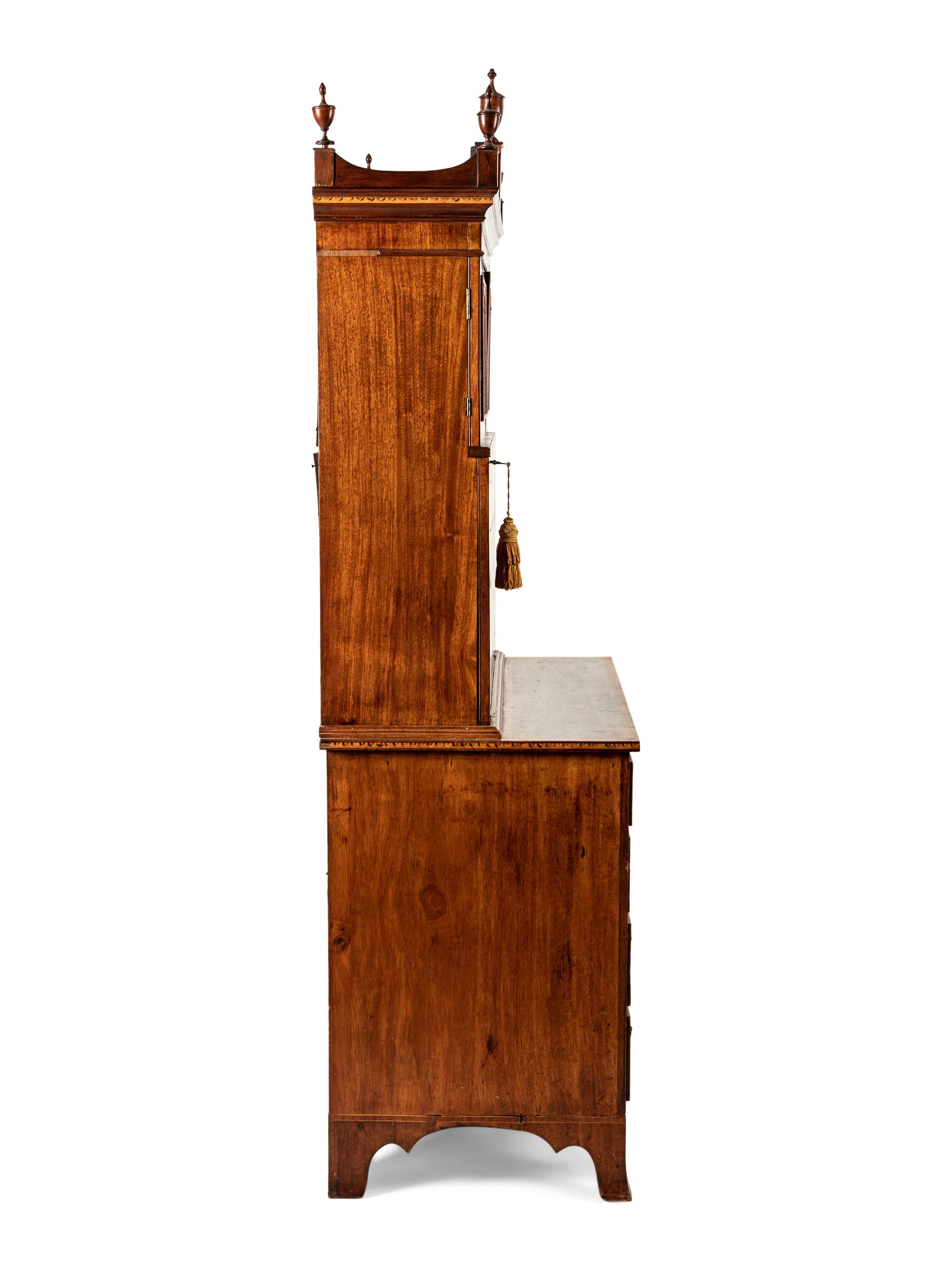 A Federal Mahogany and Satinwood-Inlaid Marquetry Fall Front Secretary Desk