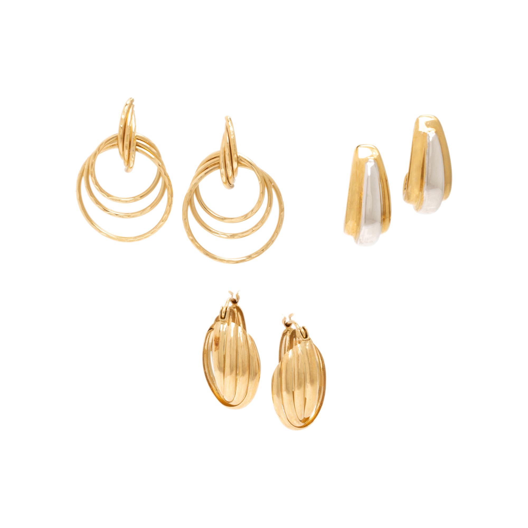 Three Pairs of Yellow Gold Earrings