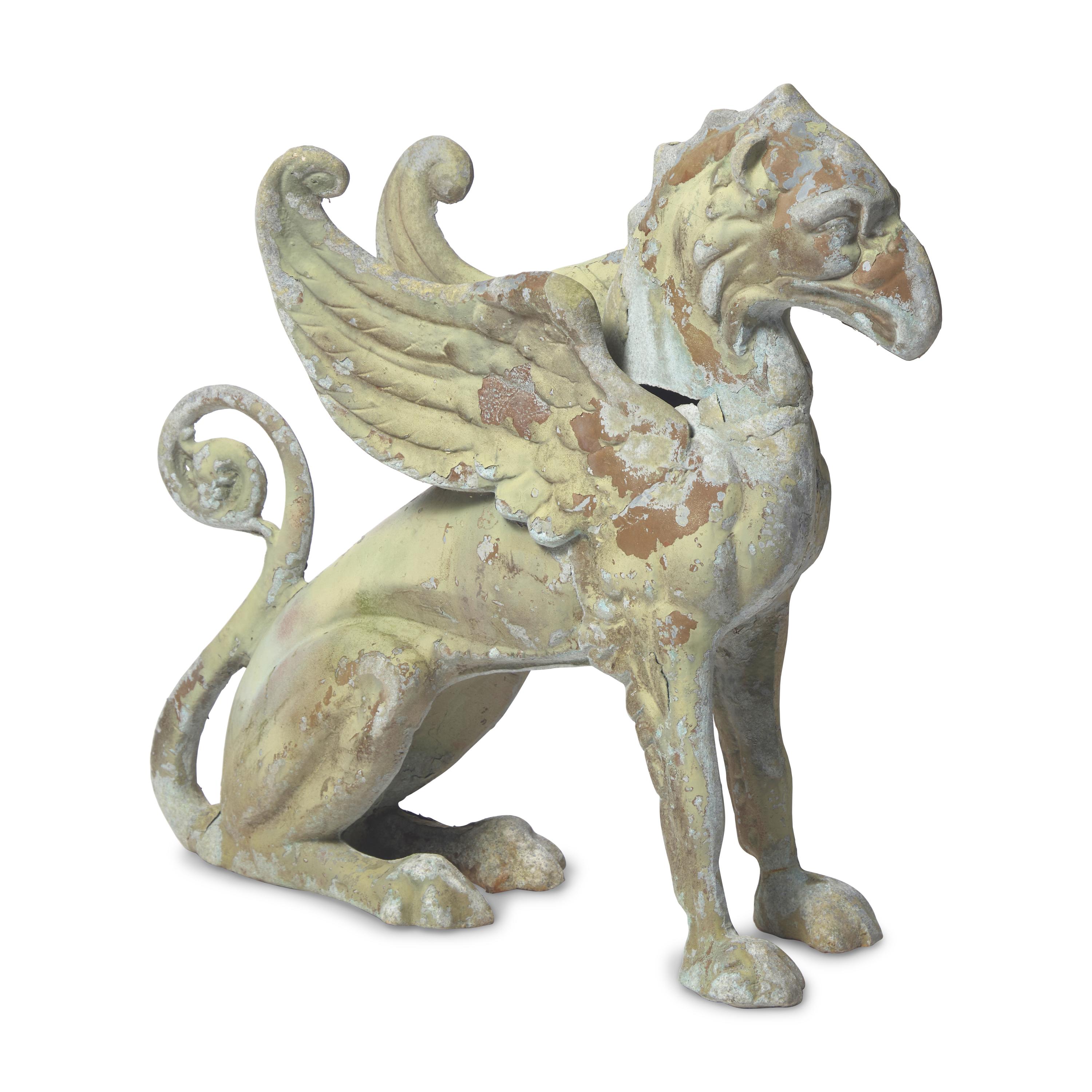 A Cast and Painted Zinc Garden Figure of a Griffin