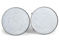 A Pair of Jacques Bodart Louis XVI Style Marble Top Bouillotte Tables