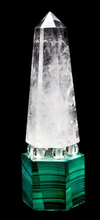 A Rock Crystal Obelisk Mounted on a Malachite Base Height 12 3/4 inches. — 20TH CENTURY