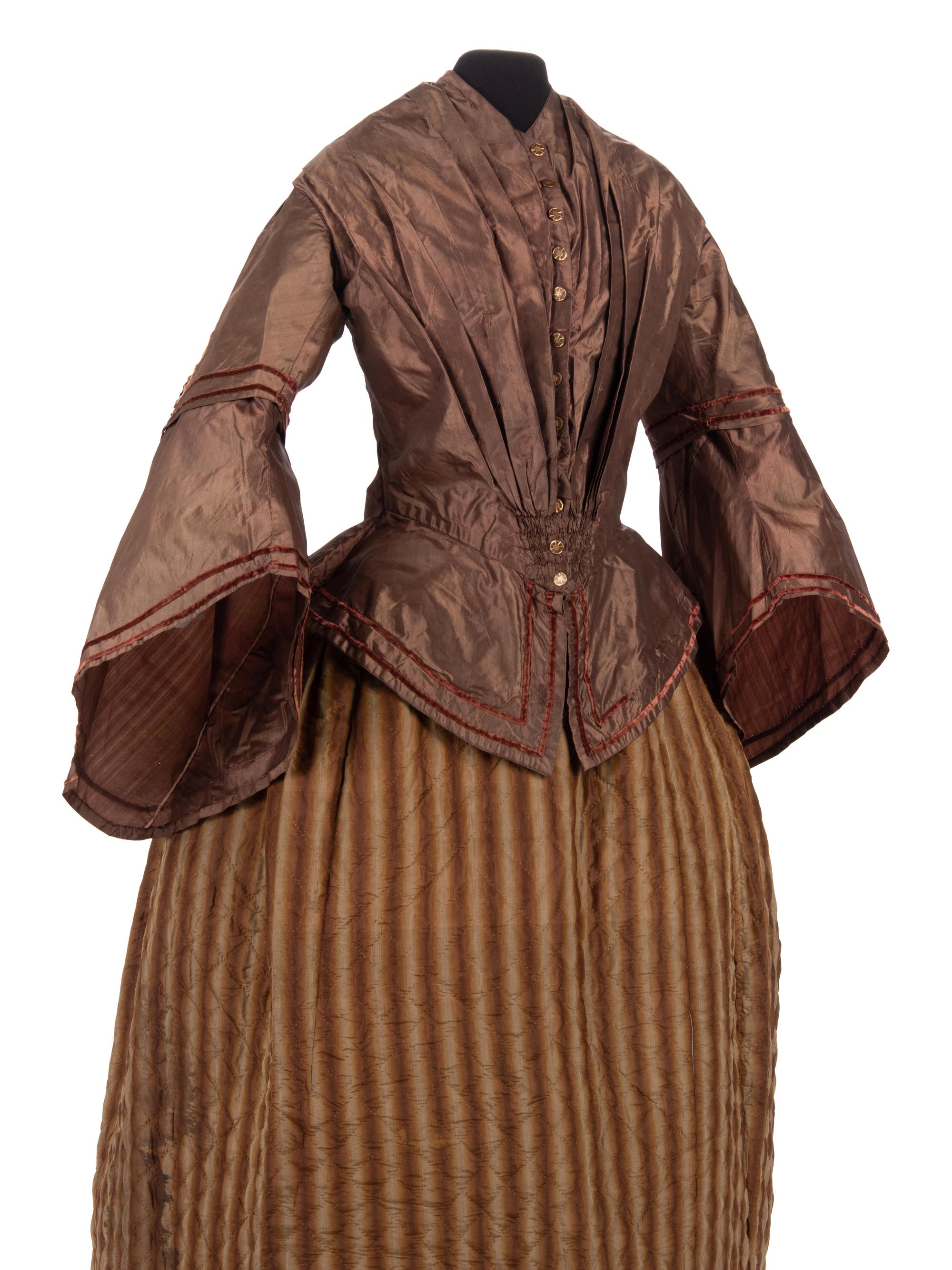 Two Silk Bodices Trimmed with Velvet, 1850s