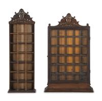 Two Mask Carved Oak Shaving Mug Cabinets
