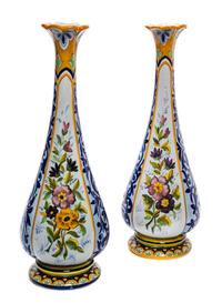 Two Quimper Pottery Vases Height 15 1/2 inches.