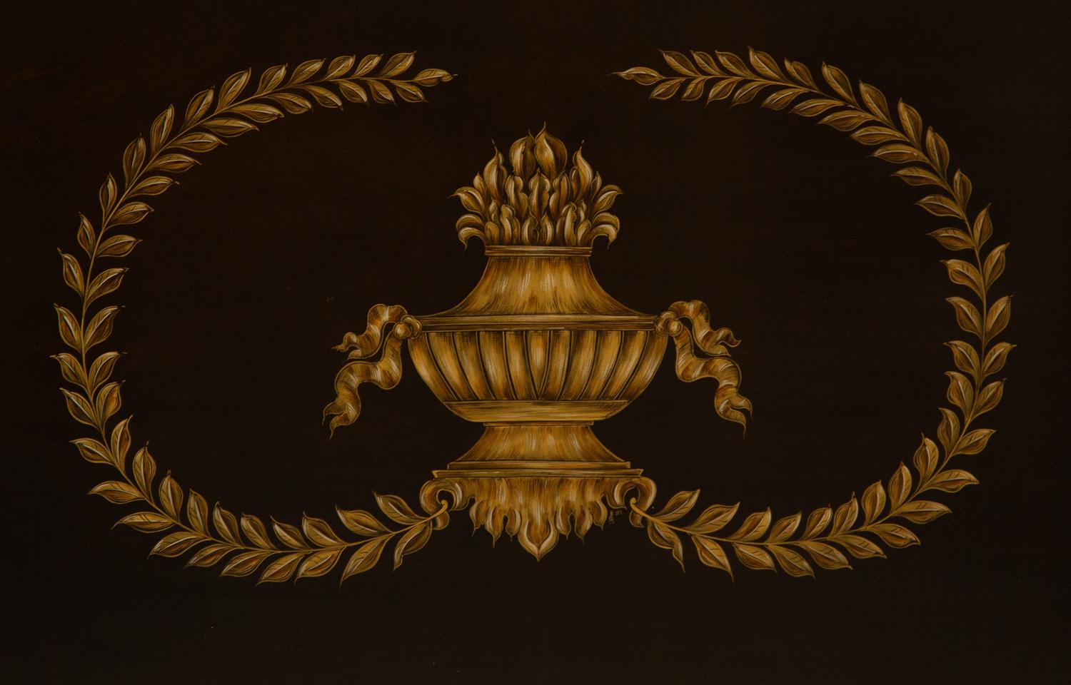 A Regency Style Ebonized and Gilt Four-Poster Bed