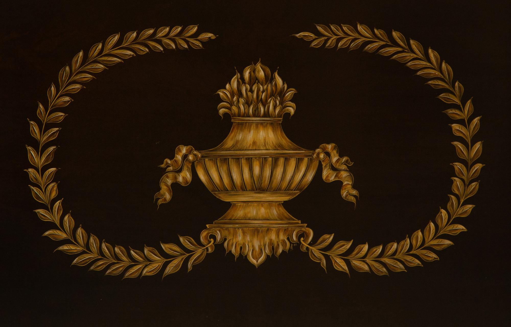 A Regency Style Ebonized and Gilt Four-Poster Bed