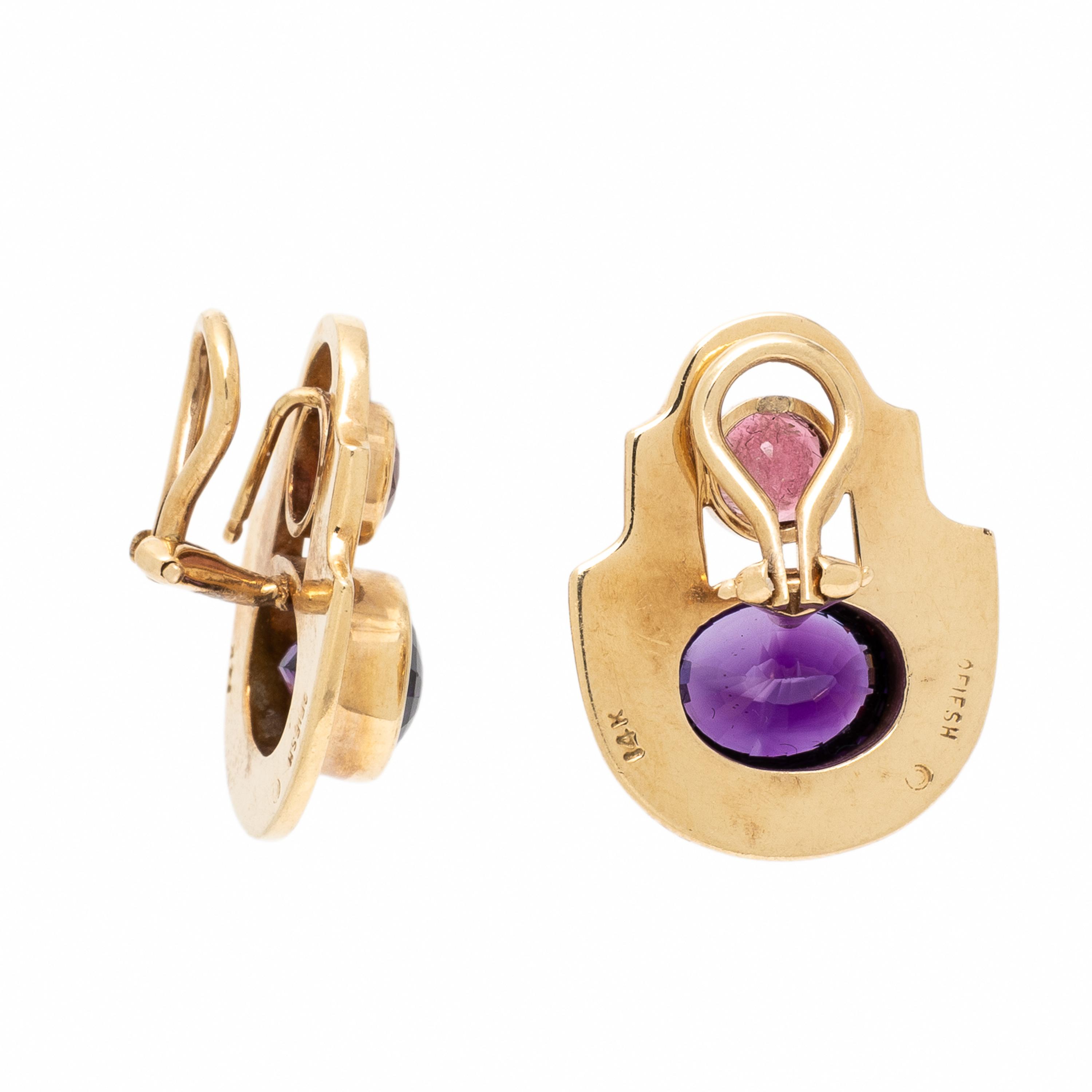 Gabriel Ofiesh, Amethyst, Pink Tourmaline, and Yellow Gold Earrings