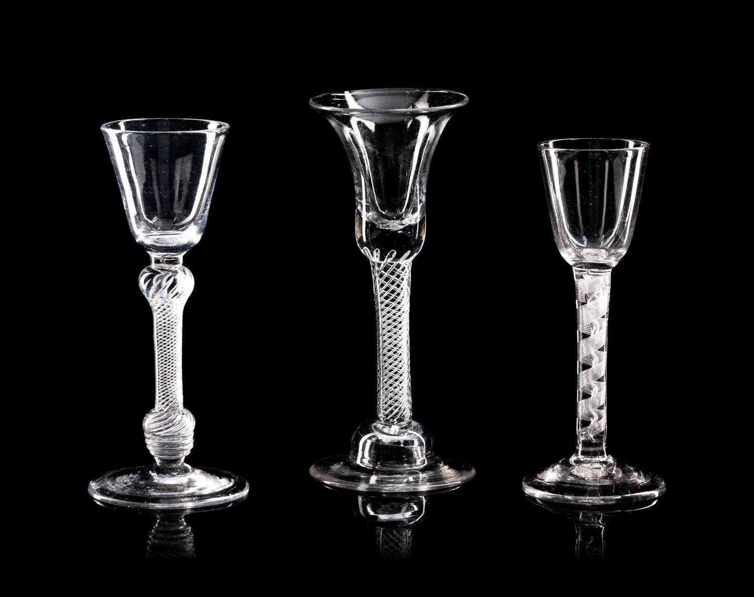 A Collection of Nine English Air Twist Wine and Ale Glasses