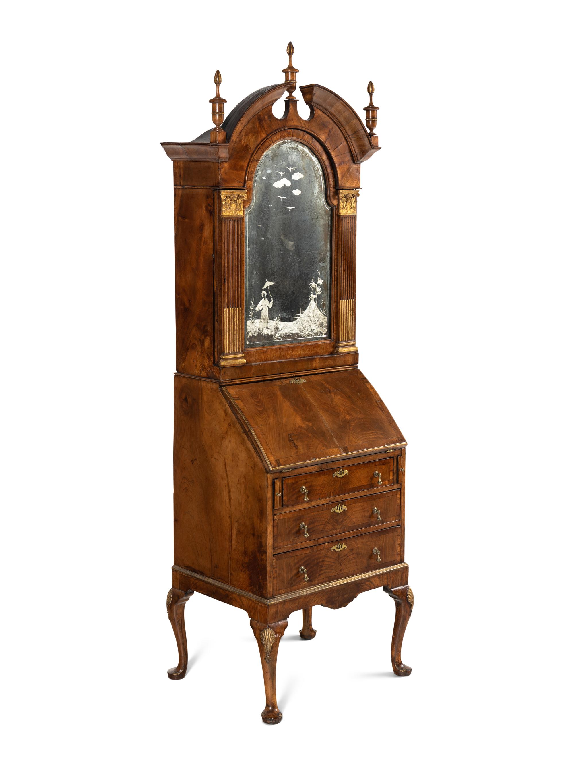 A George II Style Parcel Gilt Walnut Bureau Bookcase