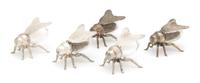 Three Pairs of Silver and Glass Bee-Form Salt and Peppers, Godinger, New York, NY,