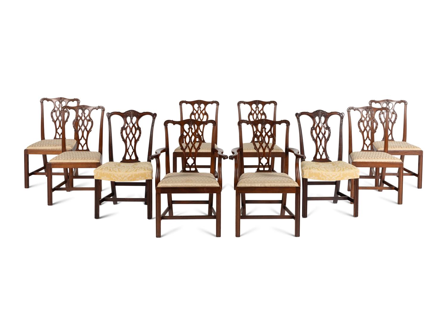 An Assembled Set of Ten George III Mahogany Style Dining Chairs