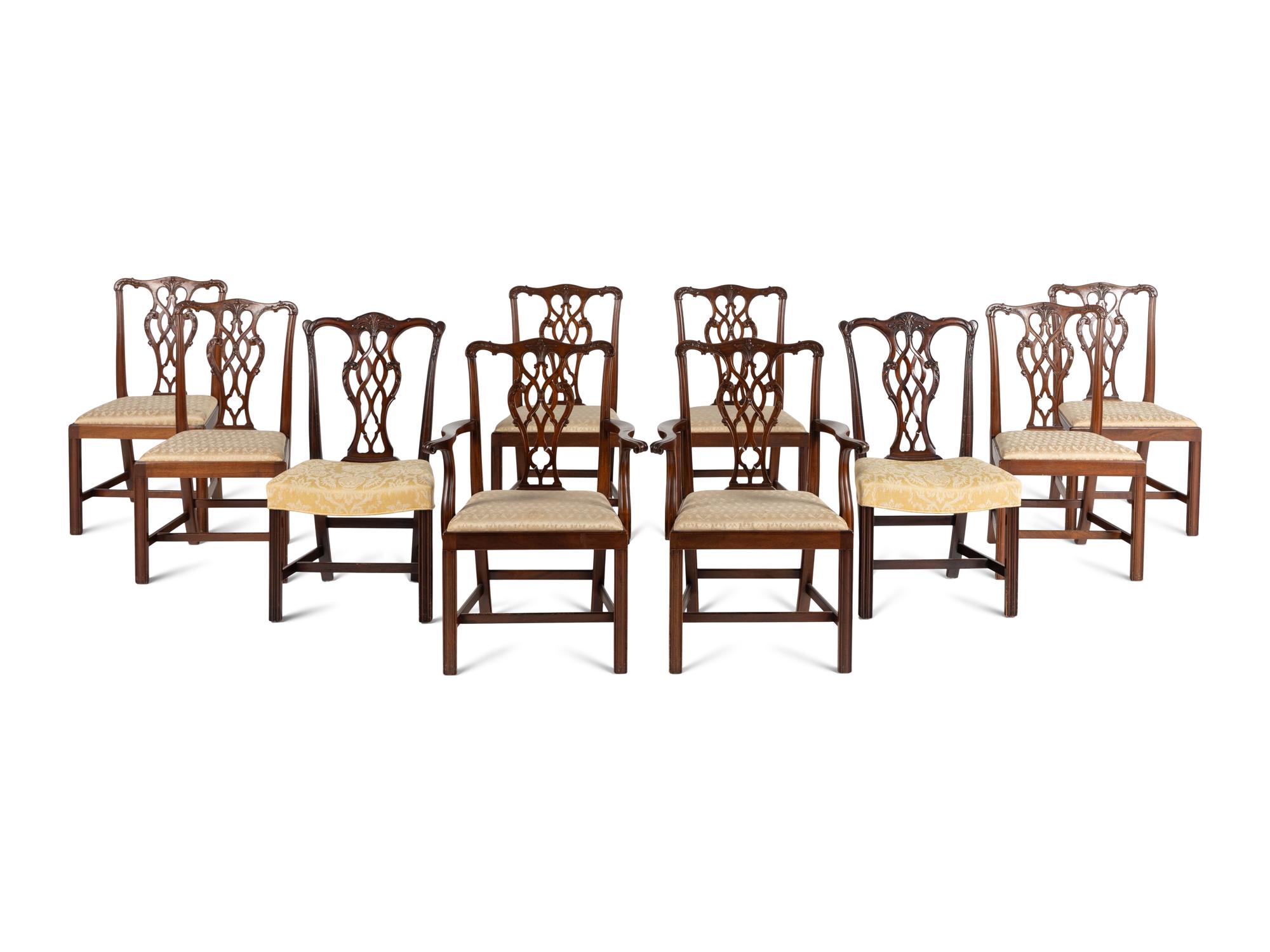 An Assembled Set of Ten George III Mahogany Style Dining Chairs