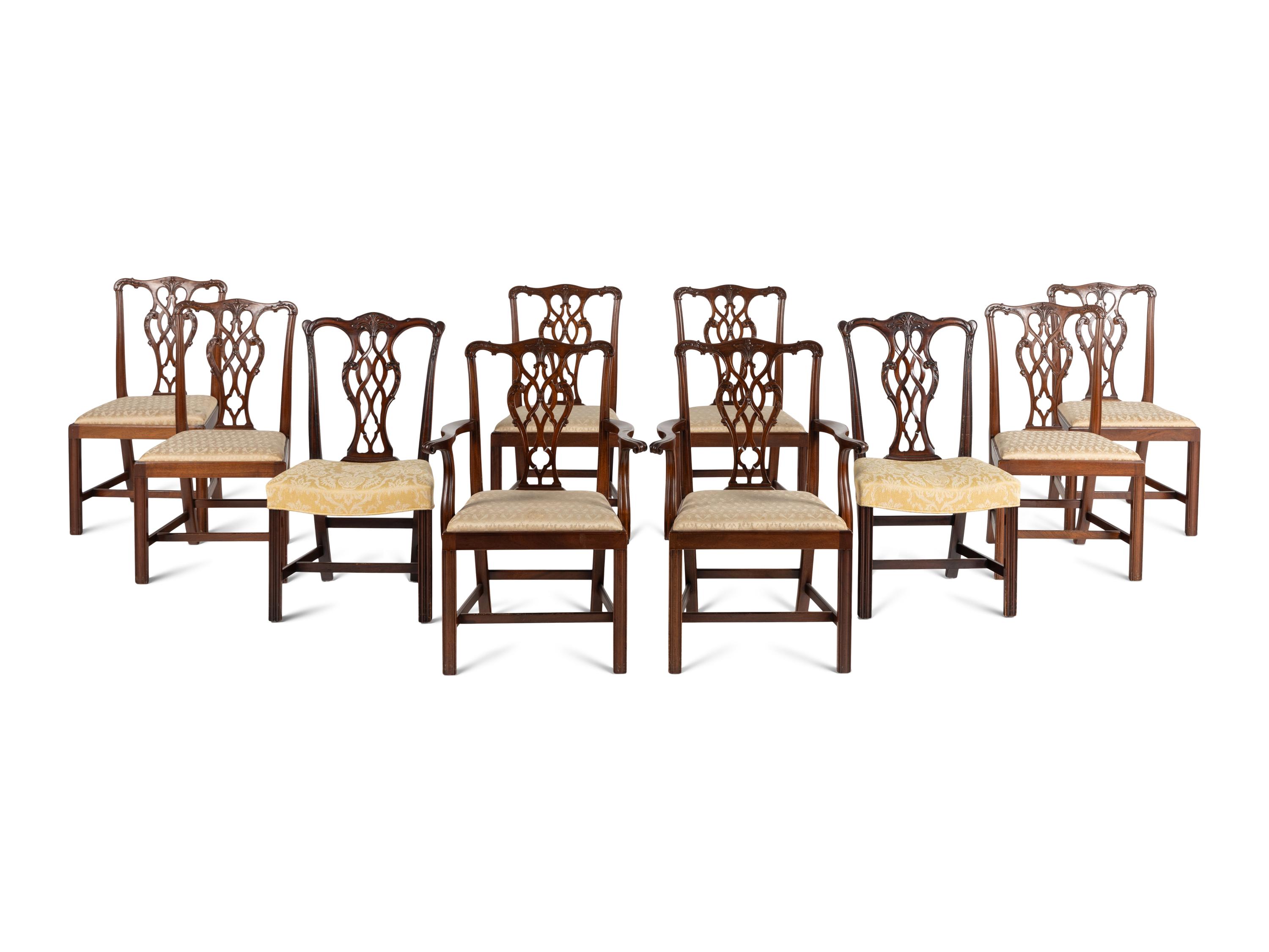 An Assembled Set of Ten George III Mahogany Style Dining Chairs