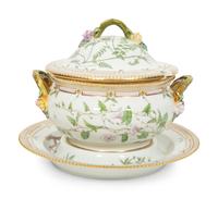 A Royal Copenhagen Flora Danica Porcelain Round Covered Tureen on Stand