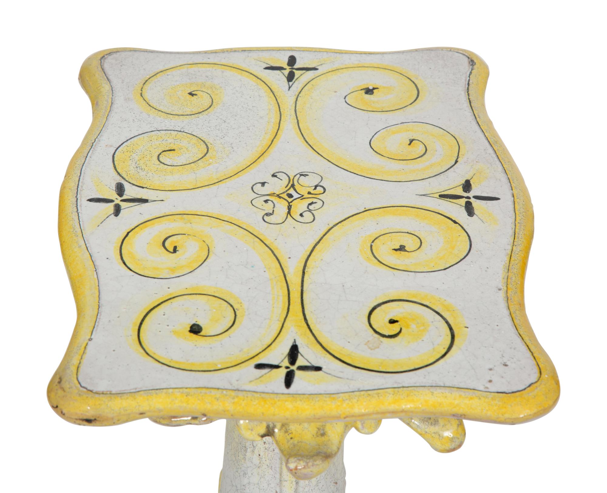 An Italian Glazed Ceramic Dolphin Base Side Table