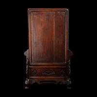 A Chinese Qianjiang Enameled 'Landscape' Porcelain Plaque Inset Hardwood Table Screen, Guangxu Period (1899) 清光緒1899年 紅木嵌淺絳山水瓷板插屏