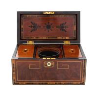 An English Mahogany, Rosewood and Marquetry Tea Caddy