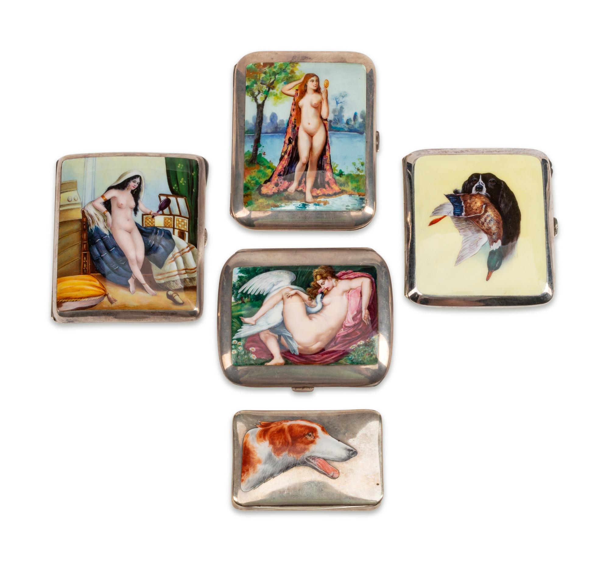 Five Silver and Enamel Cigarette Cases — LATE 19TH/EARLY 20TH CENTURY