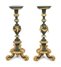 A Pair of Large Italian Painted and Parcel Gilt Prickets