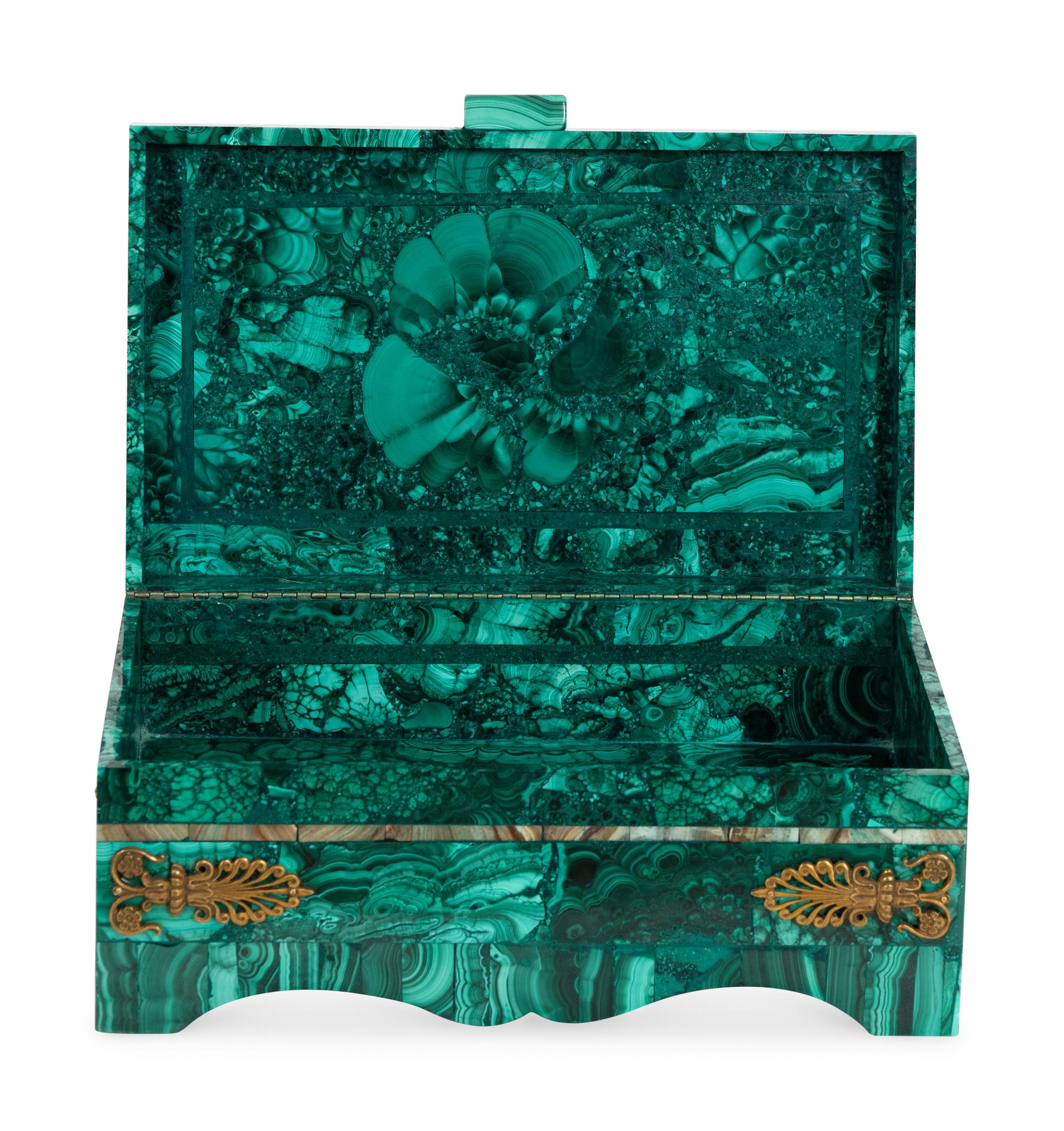 An Empire Style Gilt Bronze Mounted Malachite Table Casket