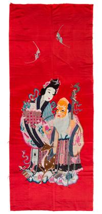 A Chinese Embroidered Silk Panel 84 x 36 1/2 inches.
